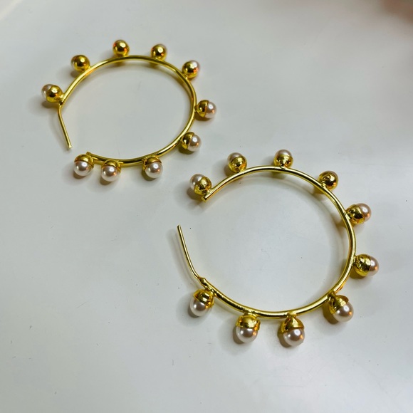 Glimmering Gold Harmony White Pearl Earrings for Timeless Beauty Form NYC - Picture 6 of 6